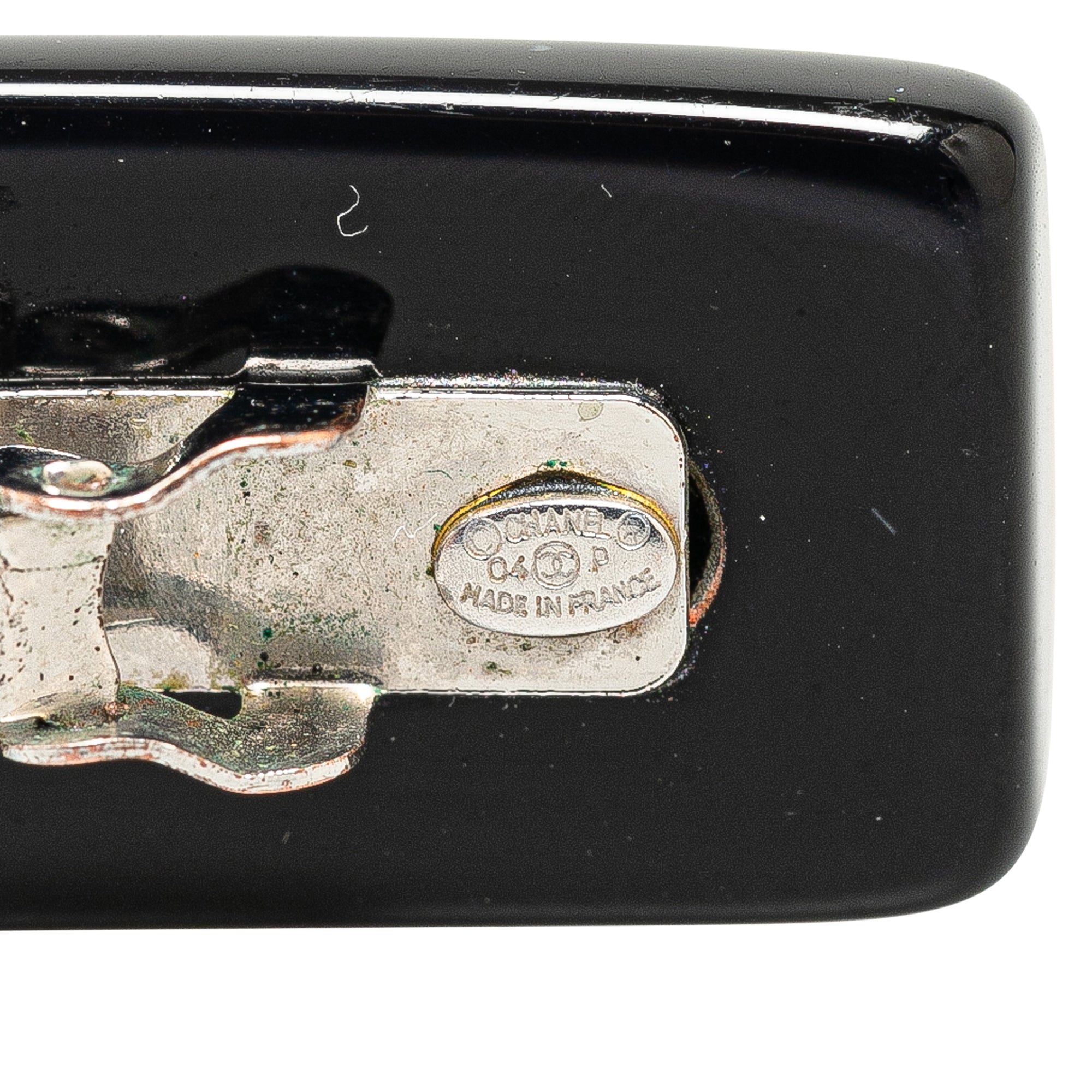 Chanel | Pre-Owned Resin CC Clover Hair Barrette | Black