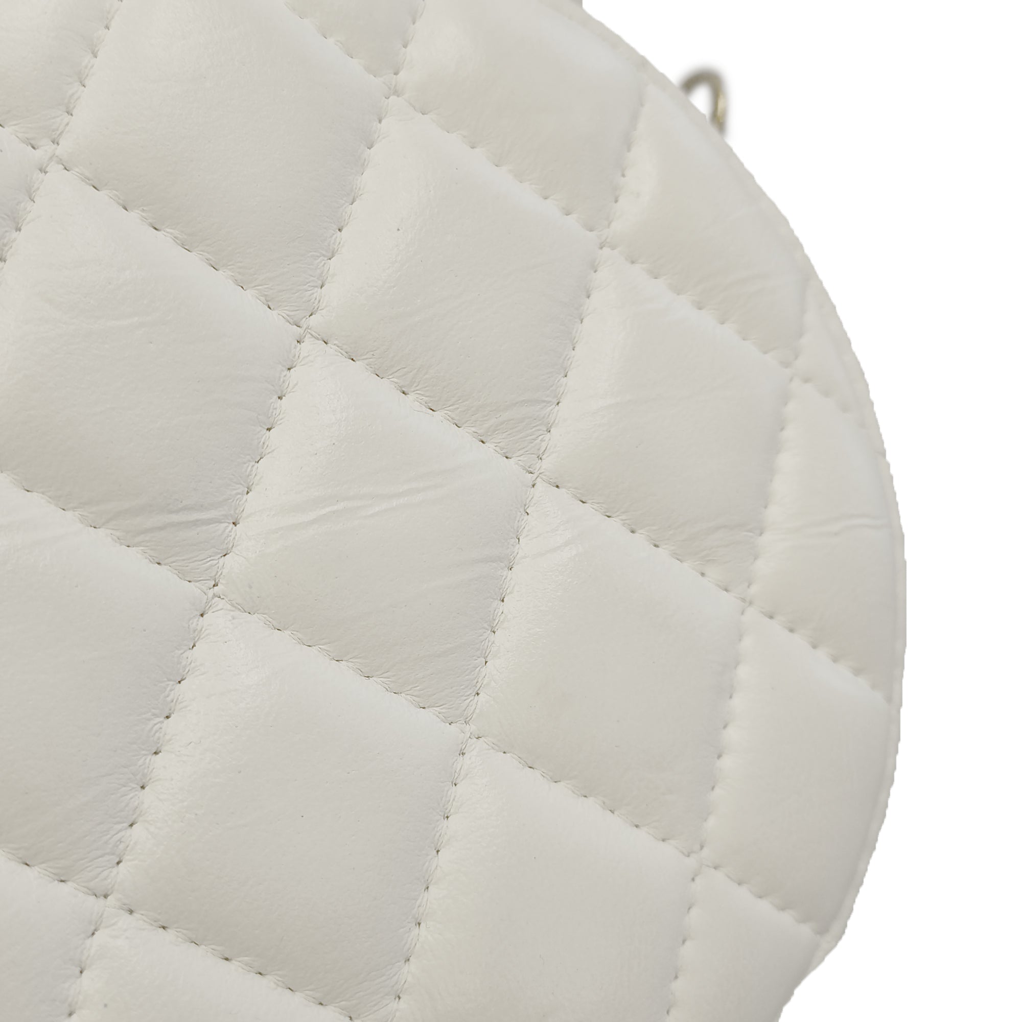 Chanel | Pre-Owned Quilted Lambskin Pearl Crush Round Clutch with Chain | White