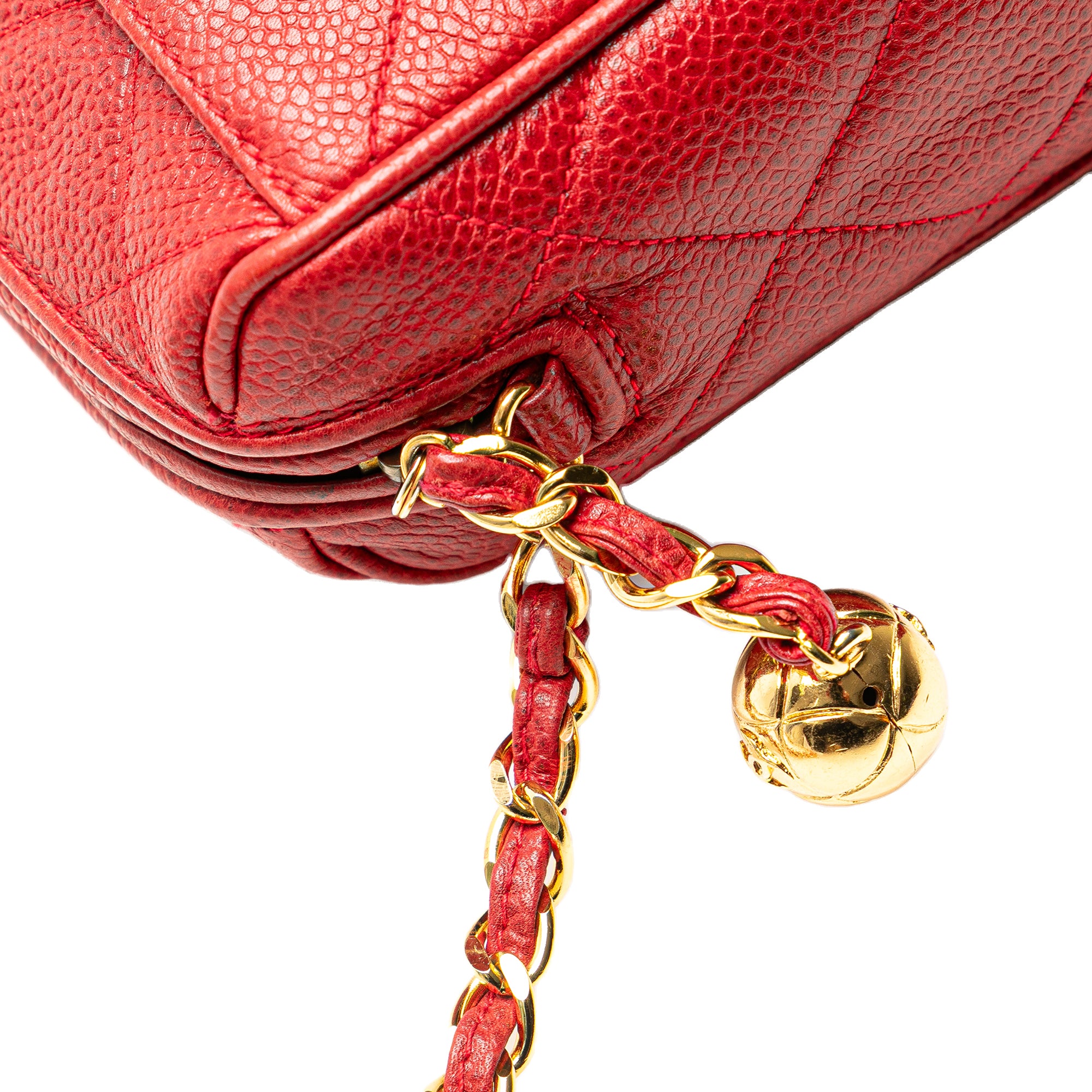 Chanel | Pre-Owned CC Quilted Caviar Chain Camera Bag | Red