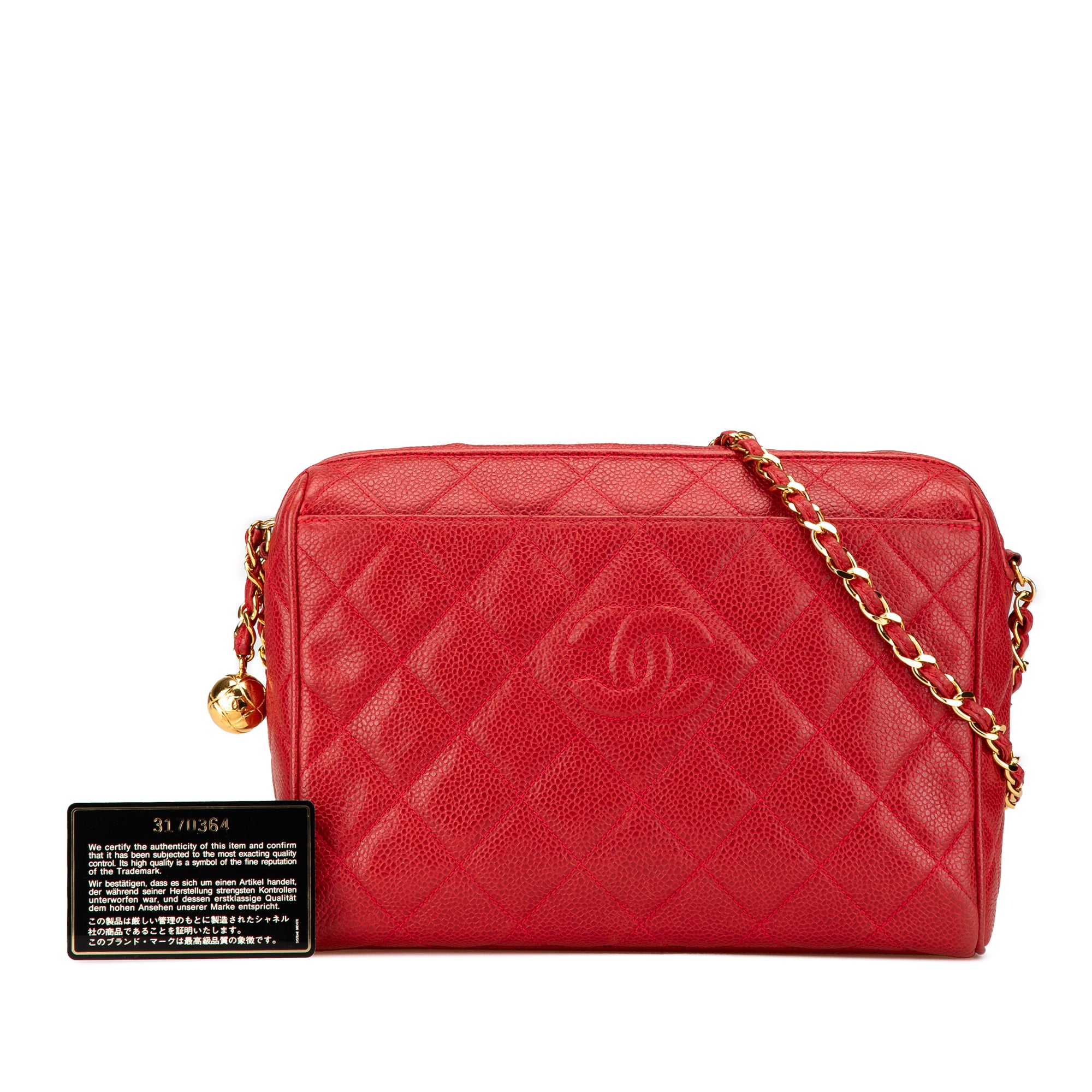 Chanel | Pre-Owned CC Quilted Caviar Chain Camera Bag | Red