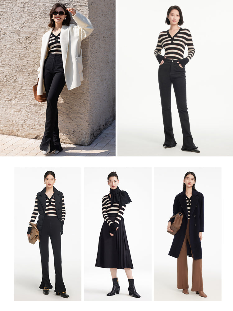 Wool Knit Top | Black Stripes