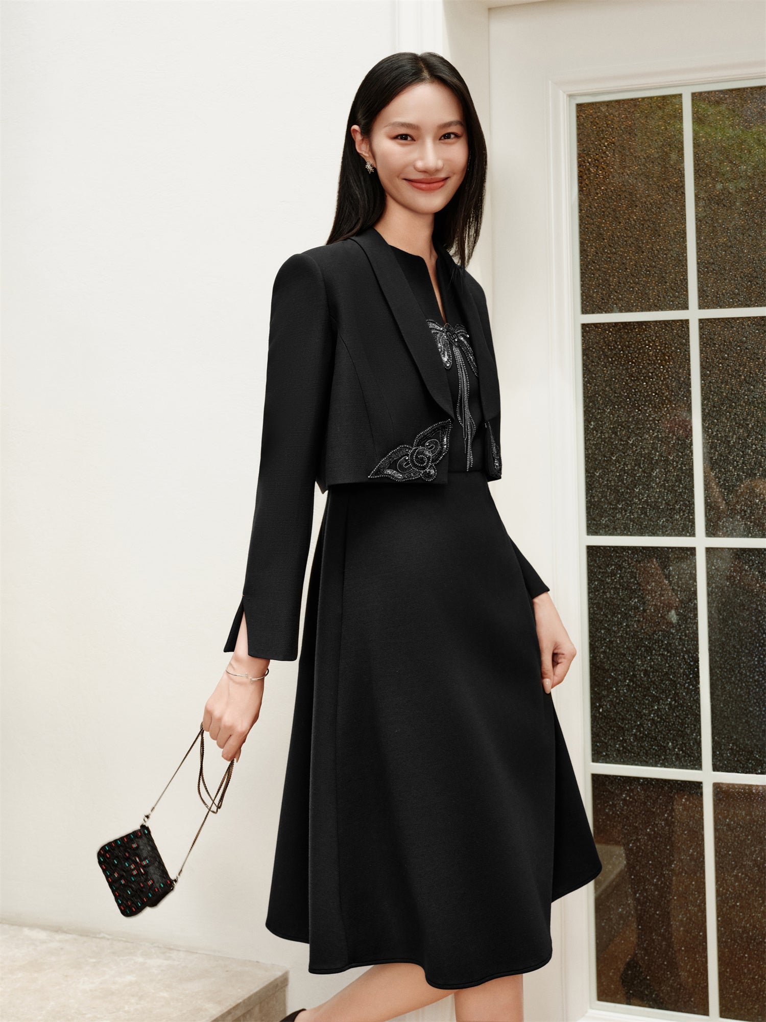 Wool Slim-Fit Dress | Black