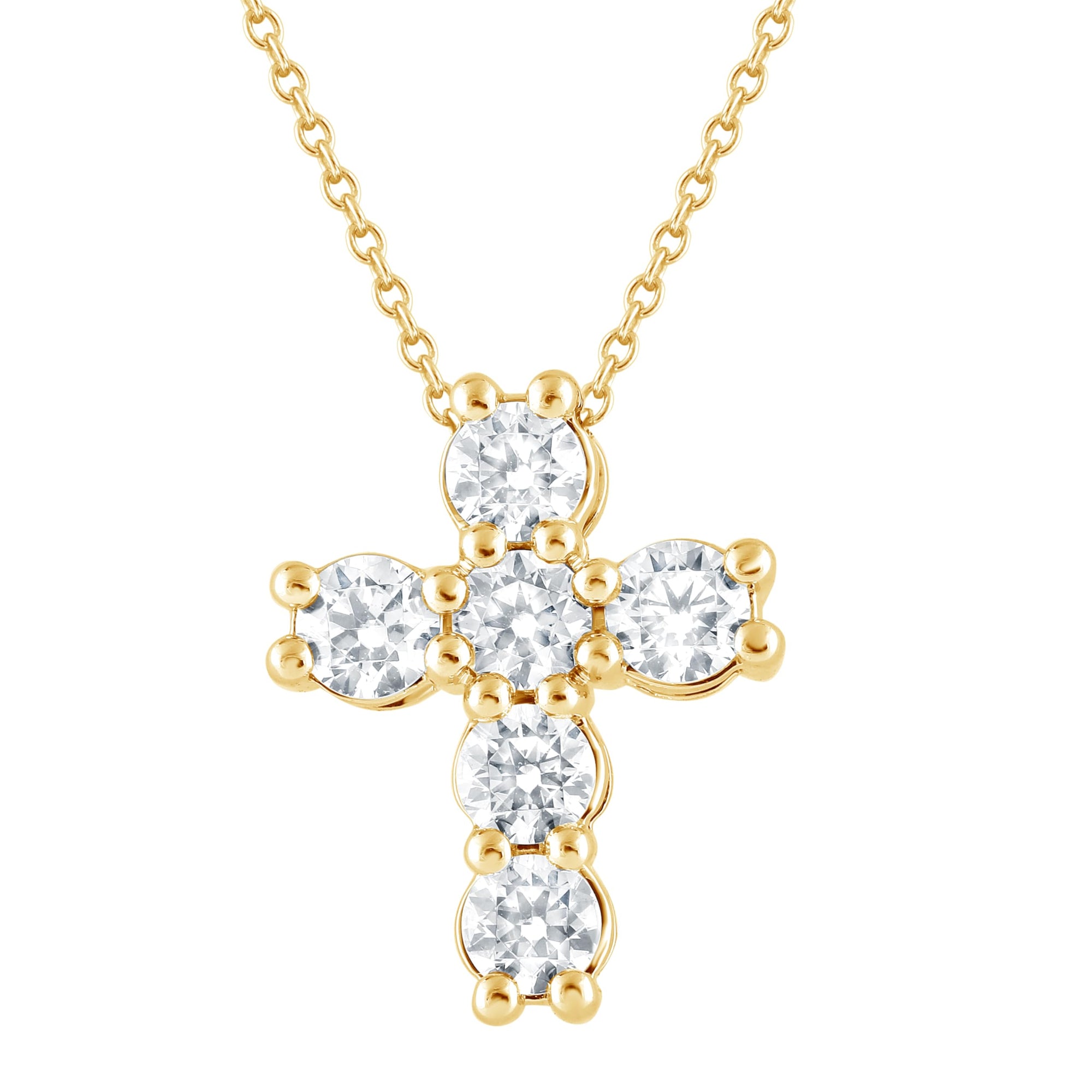1.00 CT Round Lab-Grown Diamonds (Large) | Cross Pendant Necklace | 14K Yellow Gold