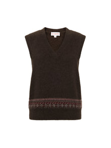 Yak Wool Ethnic Jacquard V-Neck Sweater Vest | Brown