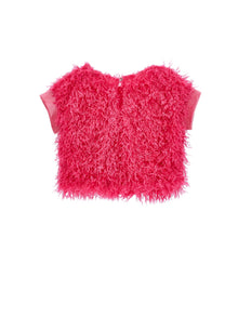 Girls | Feather-Effect Top | Fuchsia
