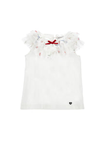 Girls | T-Shirt With Ruffles | Cream/Multicolor