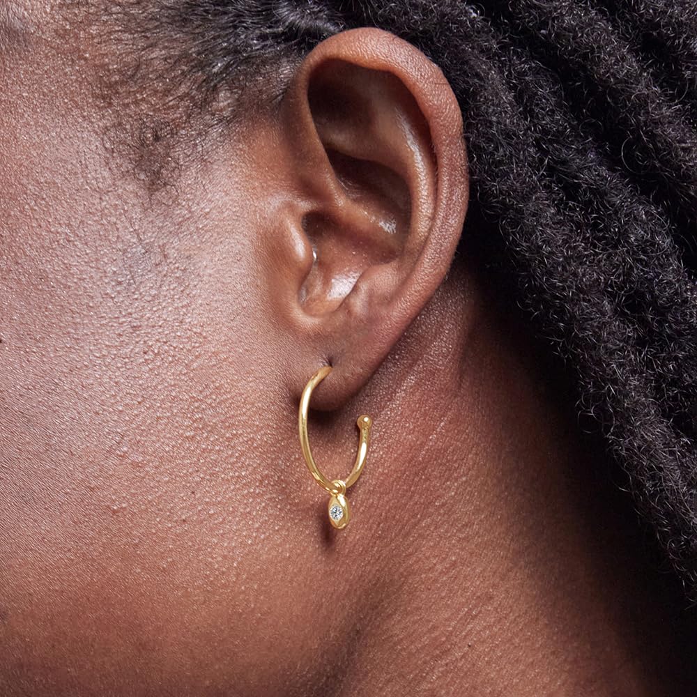 Womens | 0.06 CT Round Cut Lab Grown Accent Diamond | Half Hoop Earrings | 14K Yellow Gold Plated Silver | G-SI