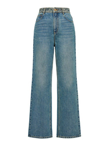 Sophisticated High-Waist Cotton Jacquard Jeans | Blue