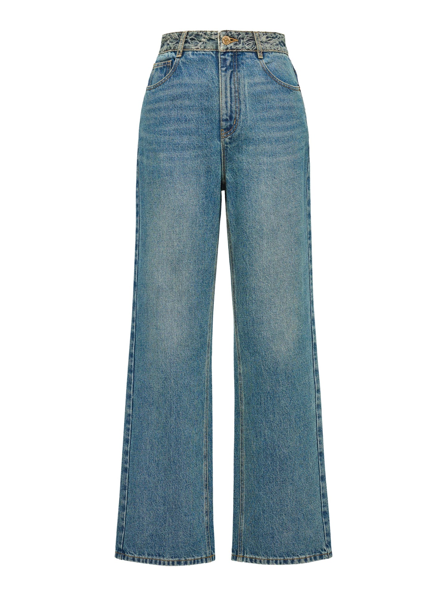 Sophisticated High-Waist Cotton Jacquard Jeans | Blue