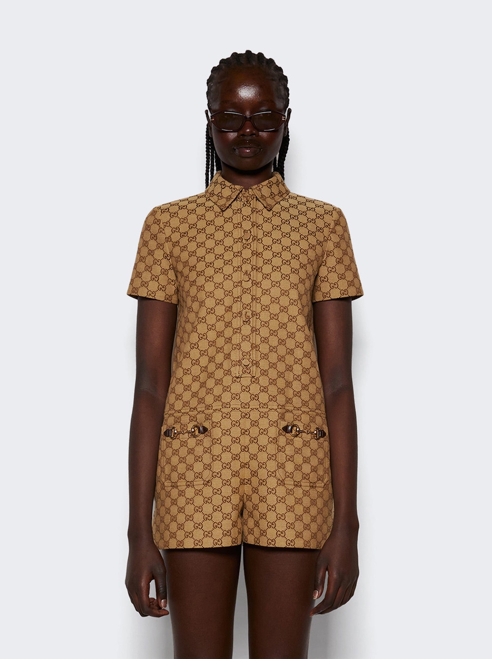 Gucci | Canvas Jumpsuit Camel And Ebony | Brown