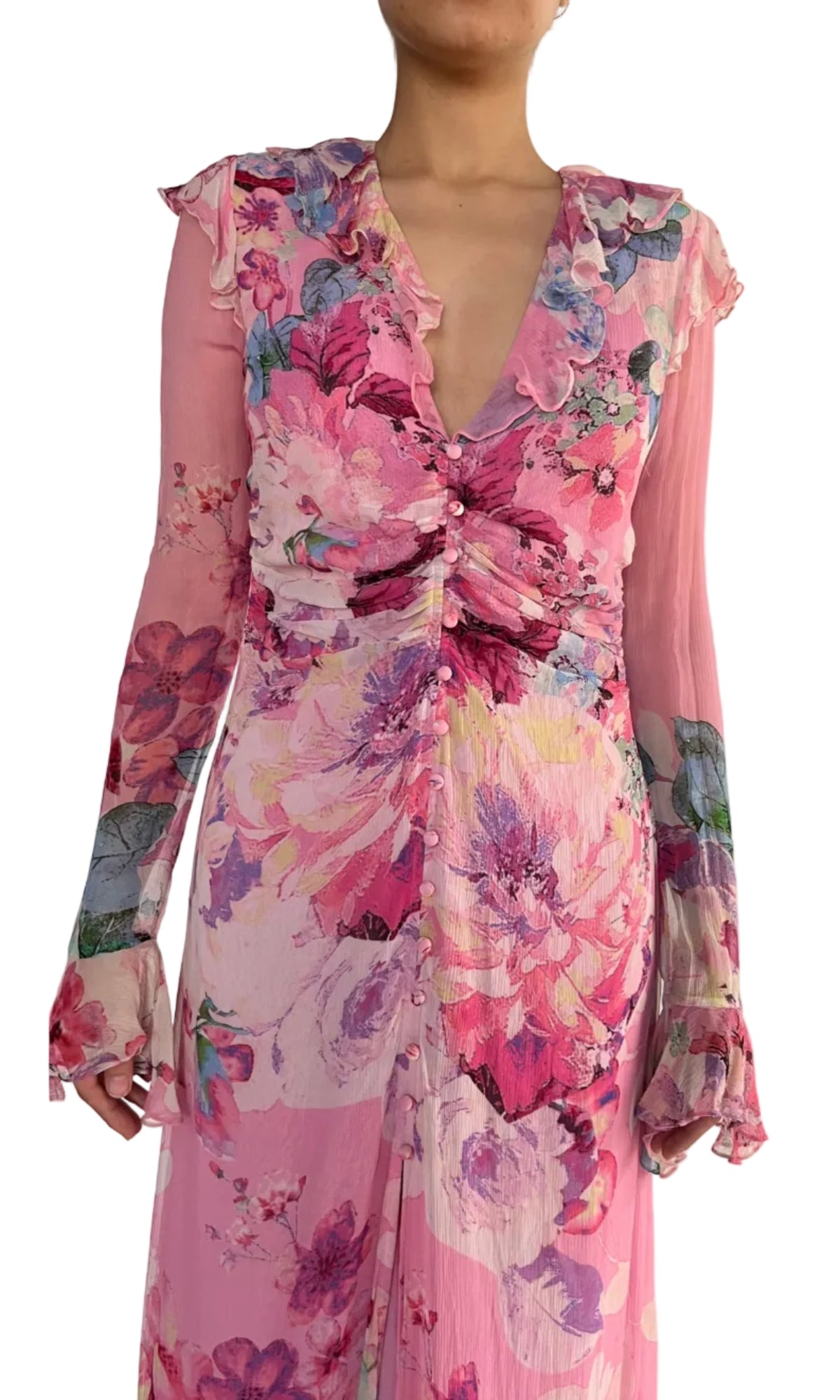 Hemant And Nandita | April Viscose Chiffon Long Dress | Pink