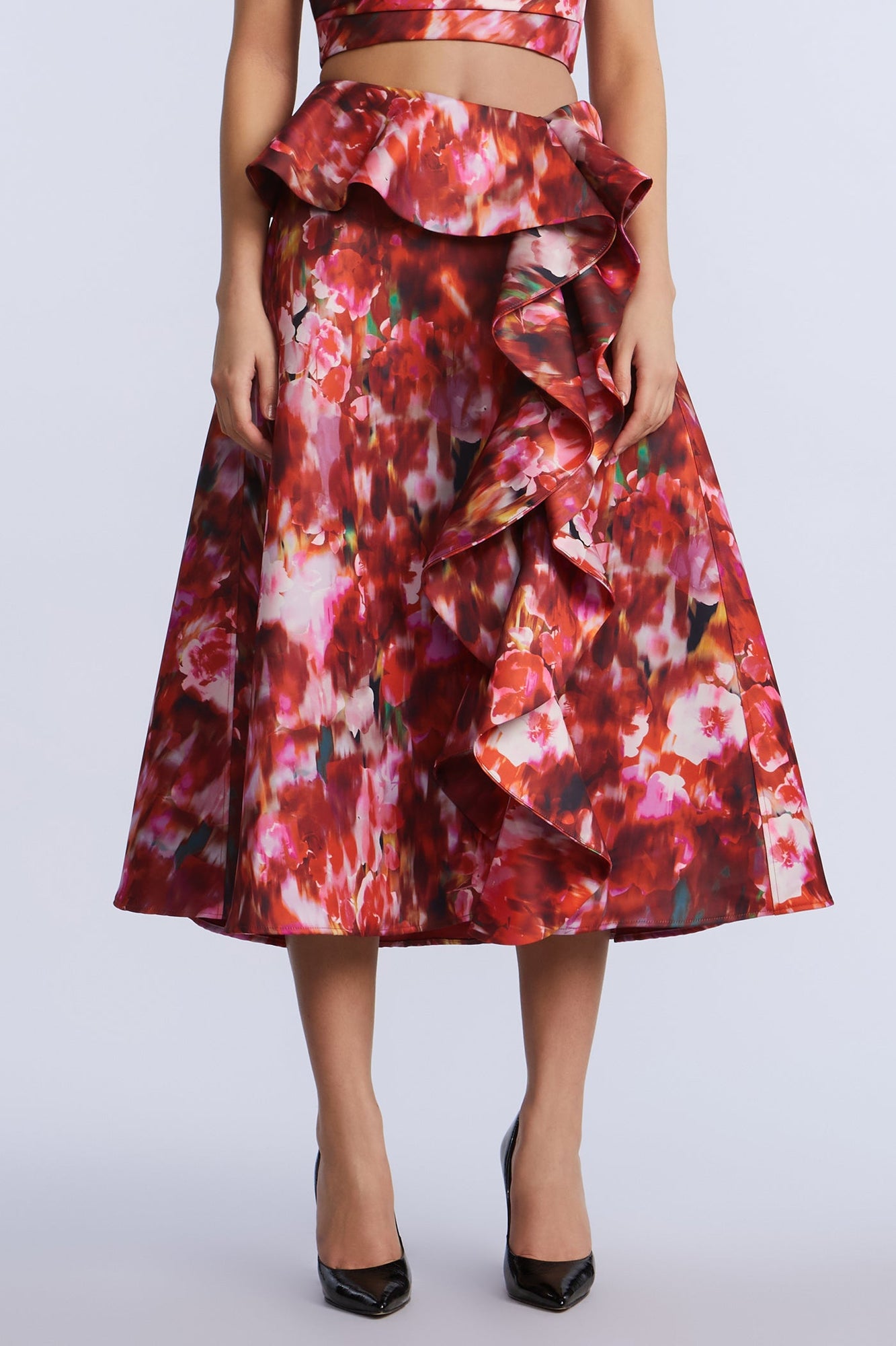 Printed Cascade Midi Skirt | Washed Rose Chili Pepper Print