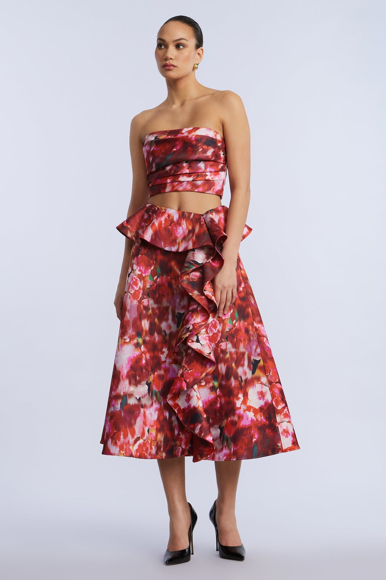Printed Cascade Midi Skirt | Washed Rose Chili Pepper Print