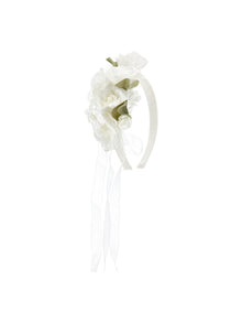 Girls | Rose And Rhinestone Headband | Cream