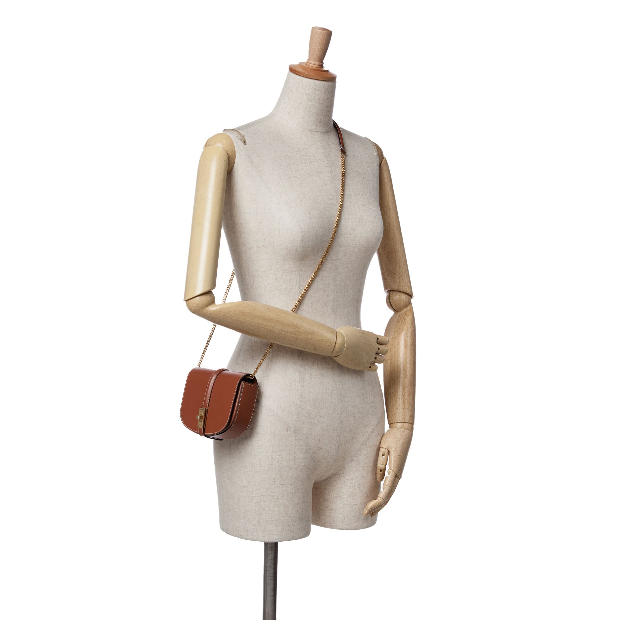 Celine | Pre-Owned Small Leather Besace 16 Wallet On Chain | Brown