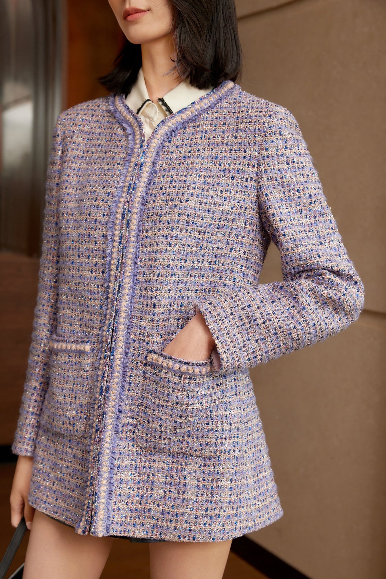 Tweed Parisian-Style Coat | Purple