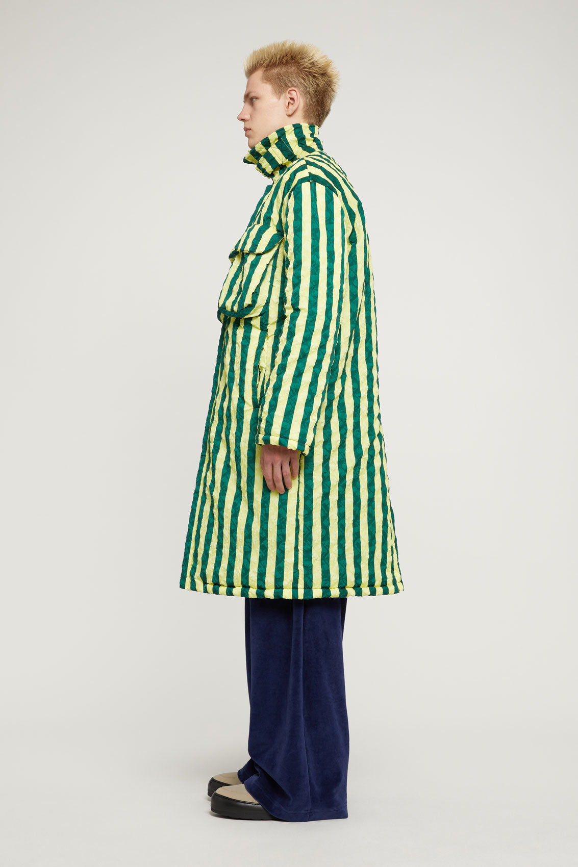 Trench Coat | Unisex | Green x Yellow Striped