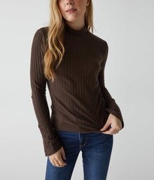 Opal Ribbed Mock Neck Top | Java