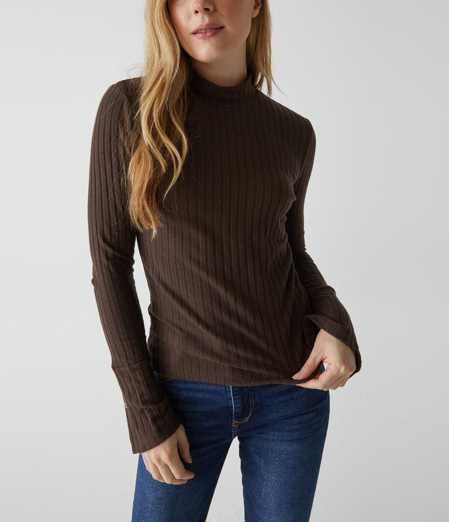 Opal Ribbed Mock Neck Top | Java