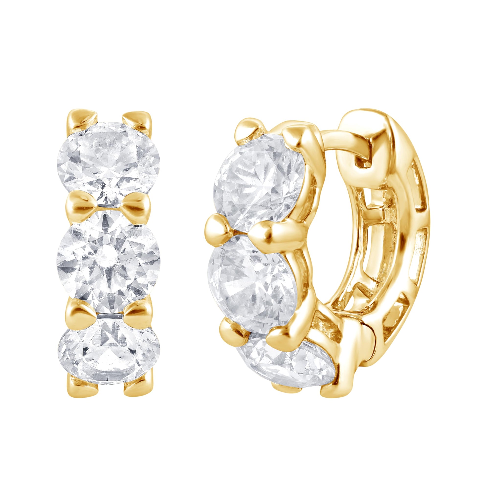 3.00 CT Round Lab-Grown Diamond | Huggie Hoops Earrings | 14K Yellow Gold