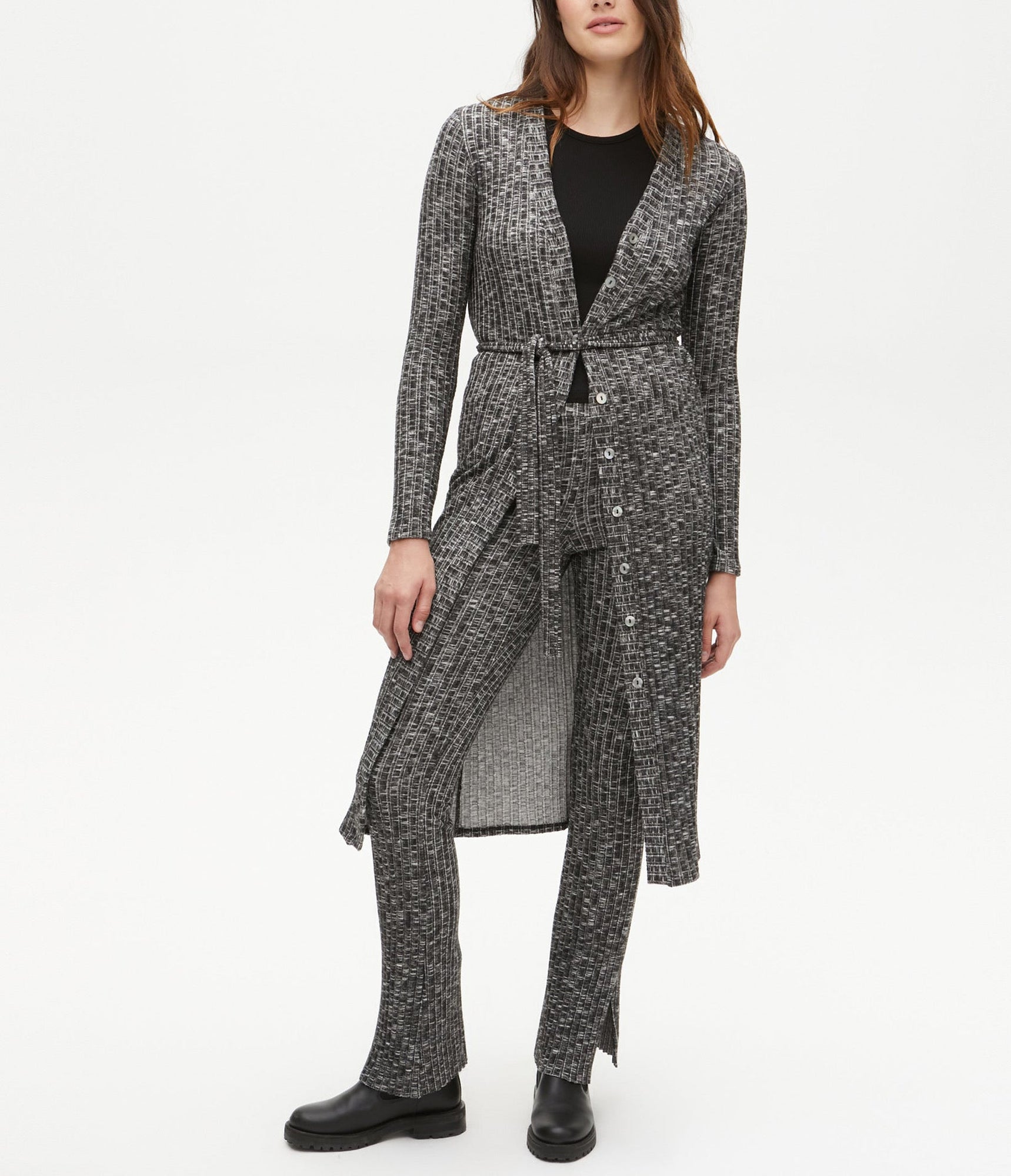 Priya Ribbed Pant | Black Marl