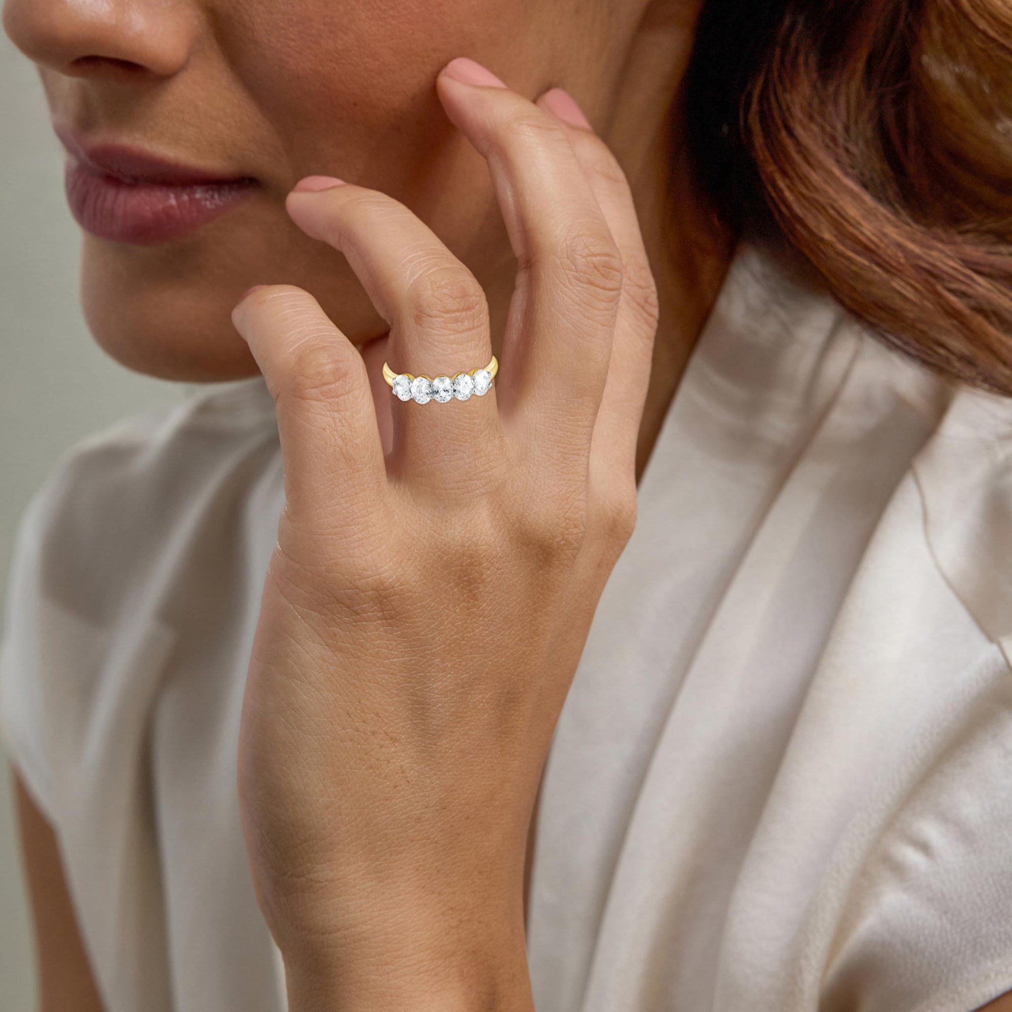 1.00 CT Oval Lab-Grown Diamond | Five Stone Anniversary Wedding Band Ring | 14K Yellow Gold | G Color | VS Clarity