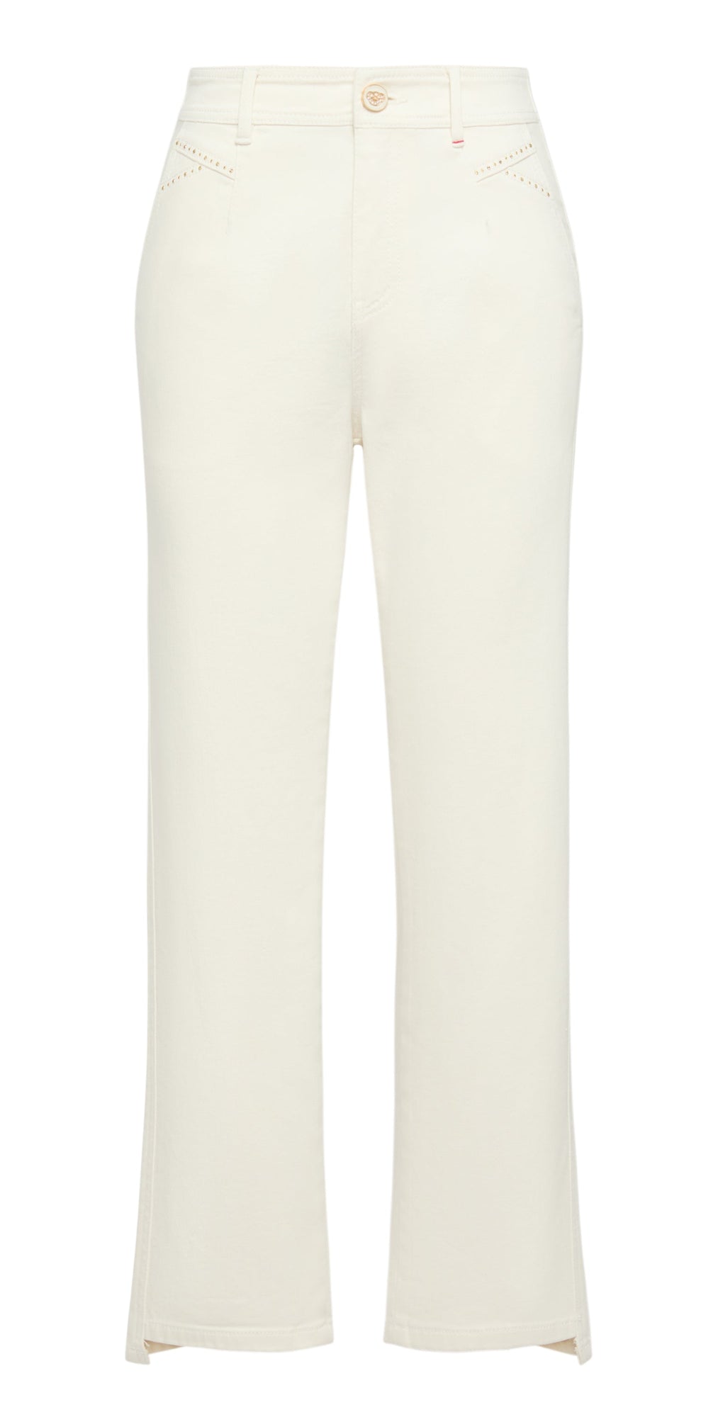 Casual Straight-Leg Rhinestone Ankle-Length Jeans | White