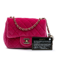 Chanel | Pre-Owned Mini Square Classic Velvet Pearl Crush Single Flap | Pink/Dark Pink