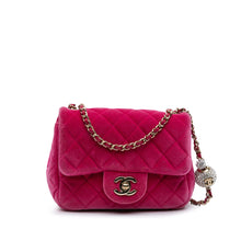Chanel | Pre-Owned Mini Square Classic Velvet Pearl Crush Single Flap | Pink/Dark Pink