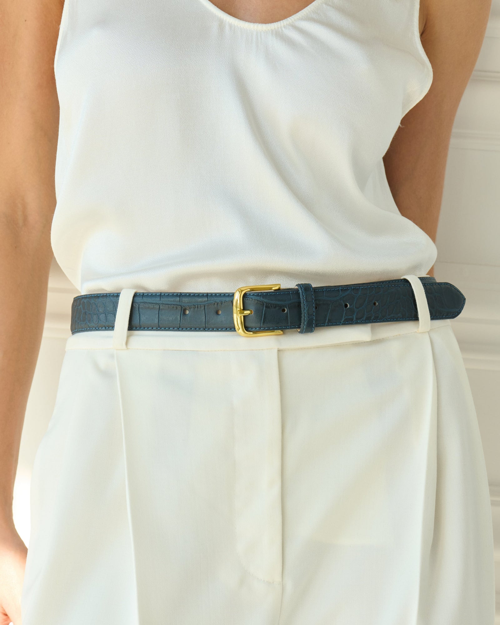 No. 4 Belt | Navy Croc/Gold