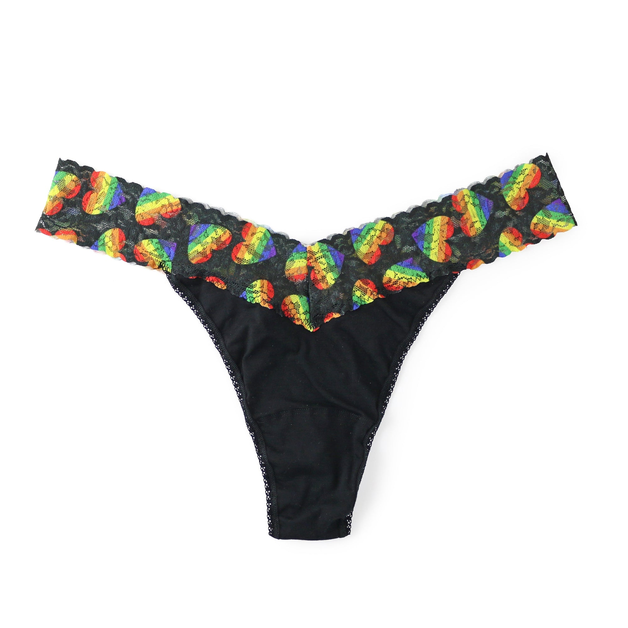 Plus Size Cotton Original Rise Thong | Blac/Playful Pride