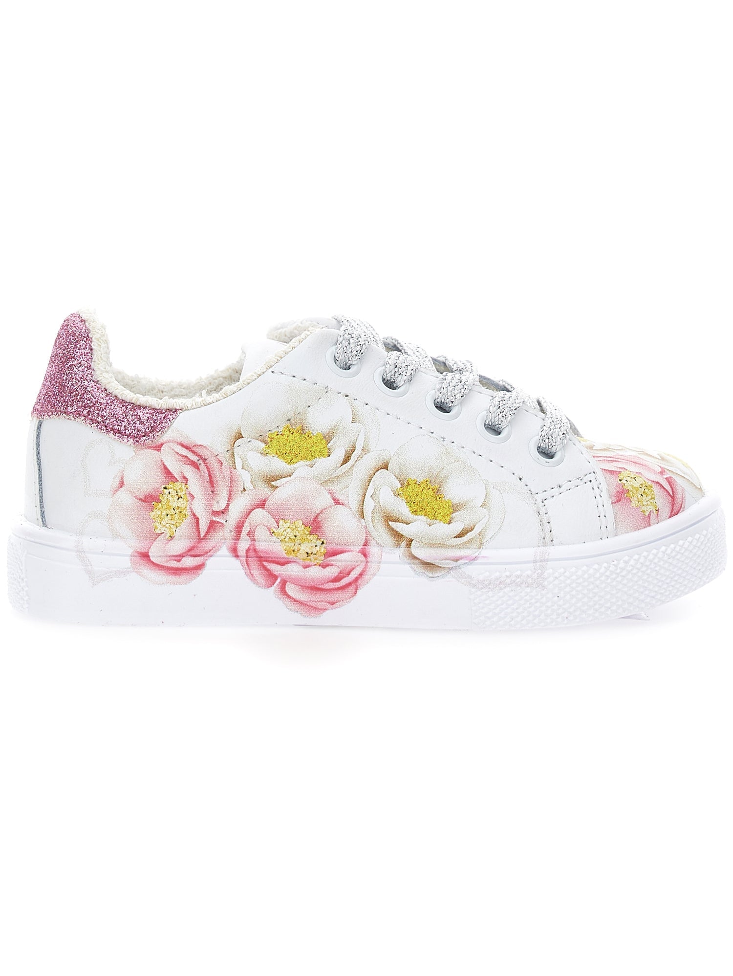 Girls | Anemone Print Bicast Leather Tennis Shoes | Cream/Azalea