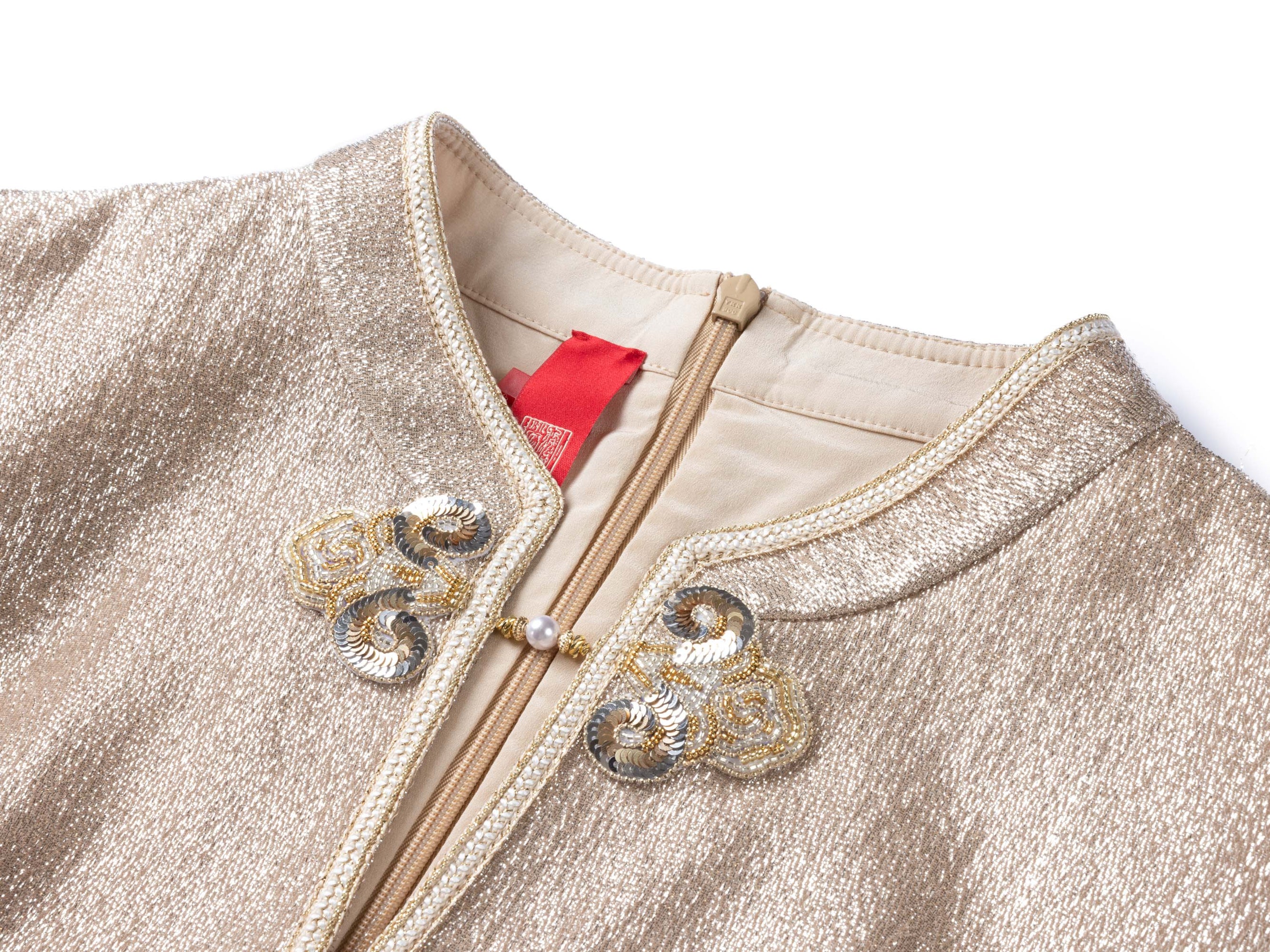 Silk Velvet Jacquard Cinched-Waist Dress | Ivory