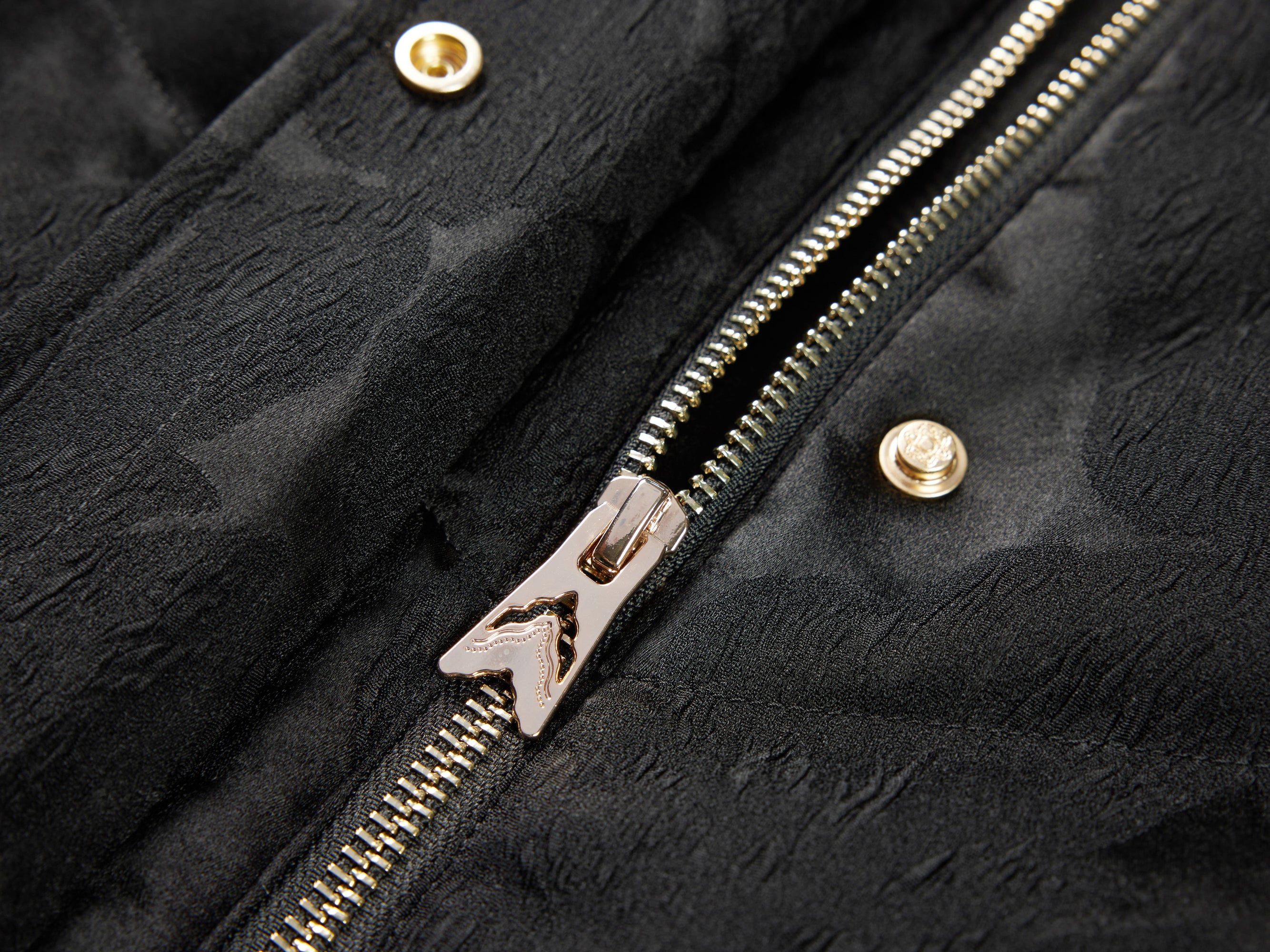 Goose Down Mulberry Silk Jacquard Warm Jacket | Black