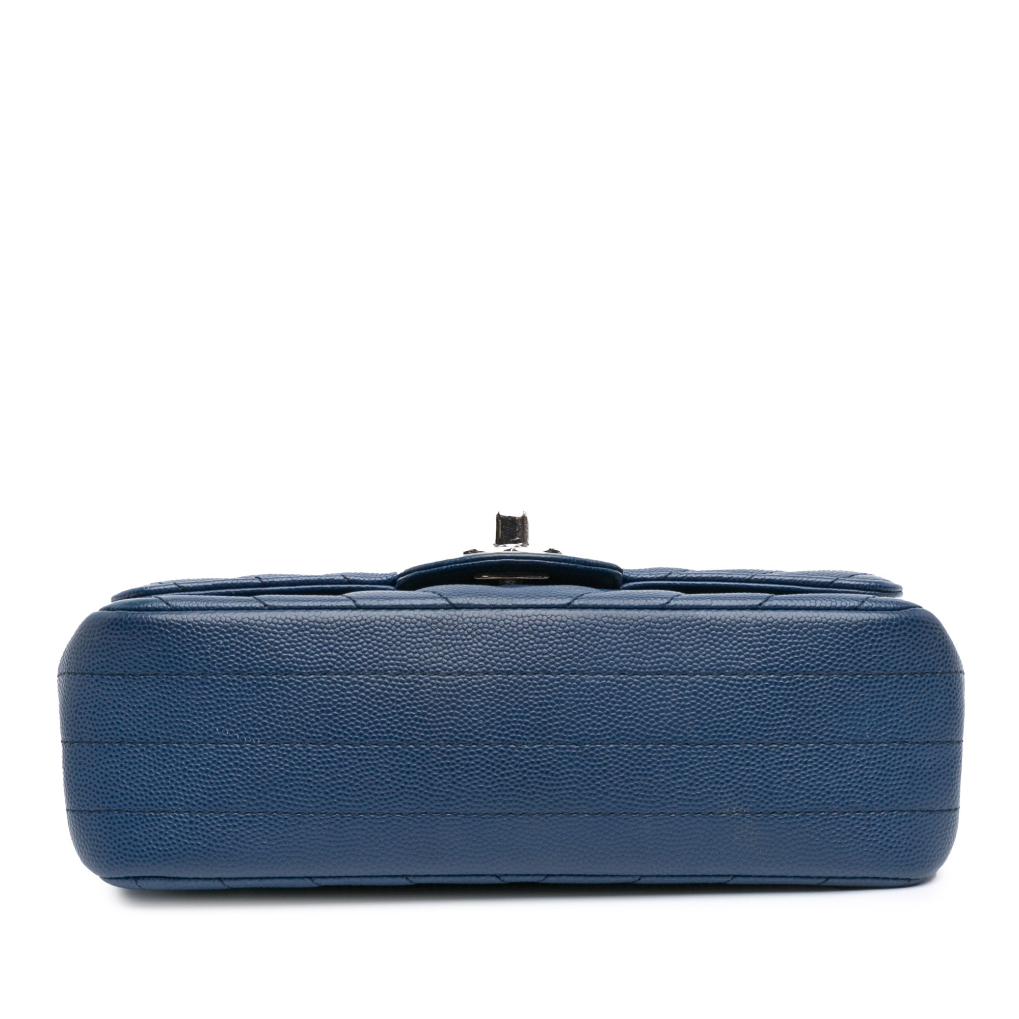 Chanel | Pre-Owned Mini Rectangular Classic Chevron Caviar Single Flap | Blue/Dark Blue