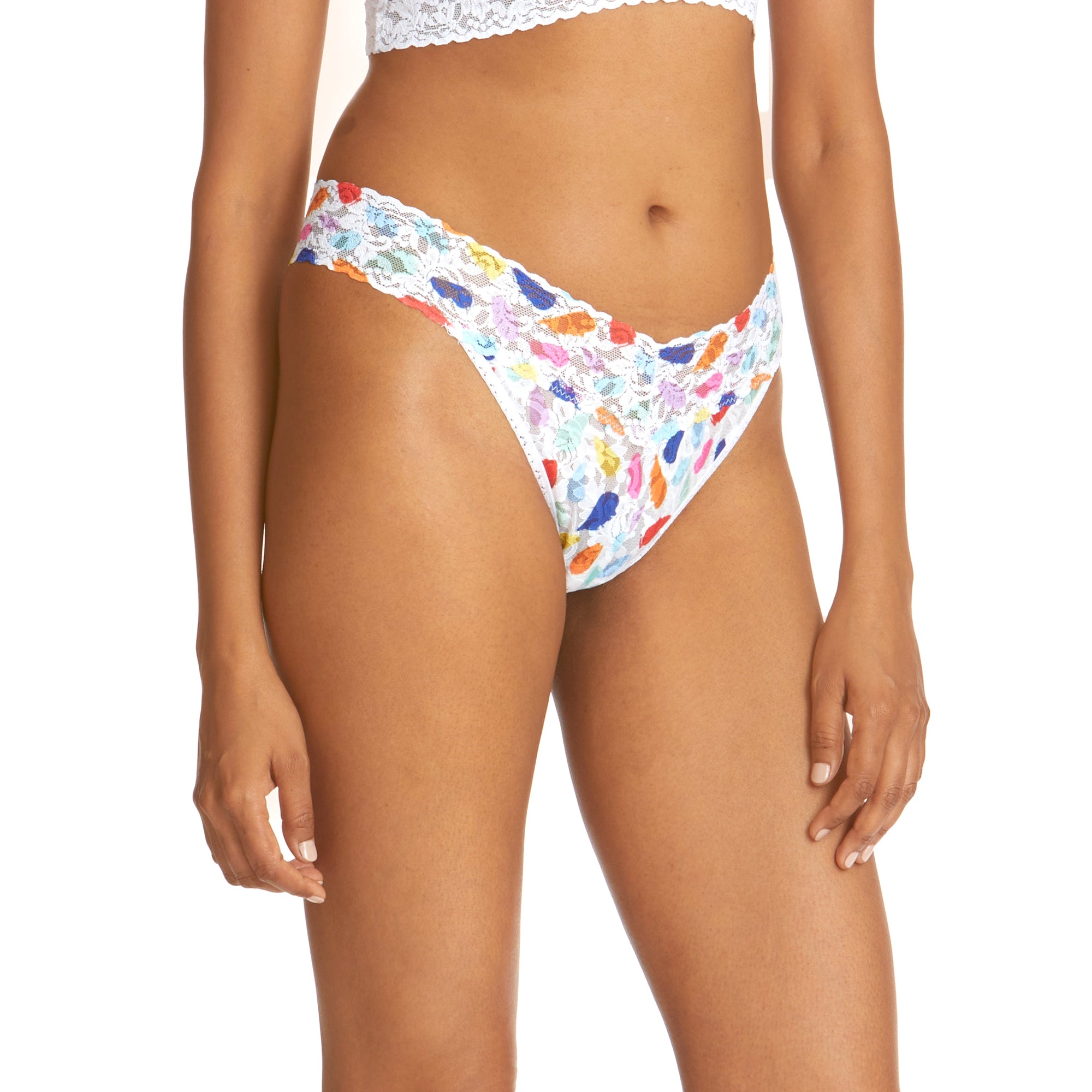 Signature Lace Original Rise Thong | White/Multi