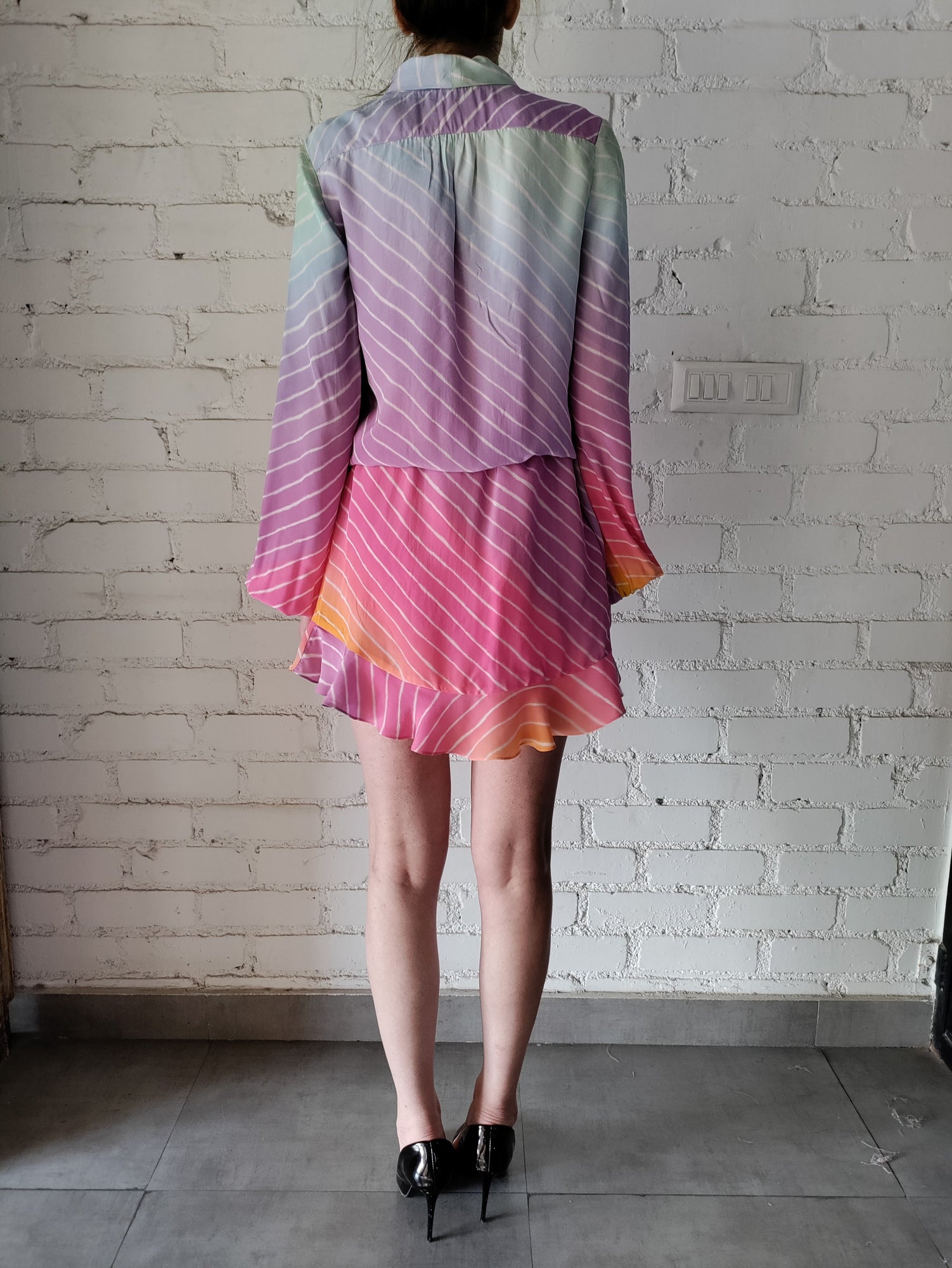 V-Neck Viscose Short Dress | Multi