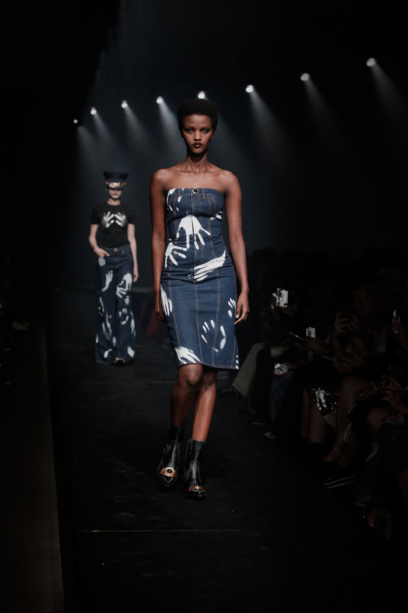 Handprint Strapless Midi Dress | Dark Blue