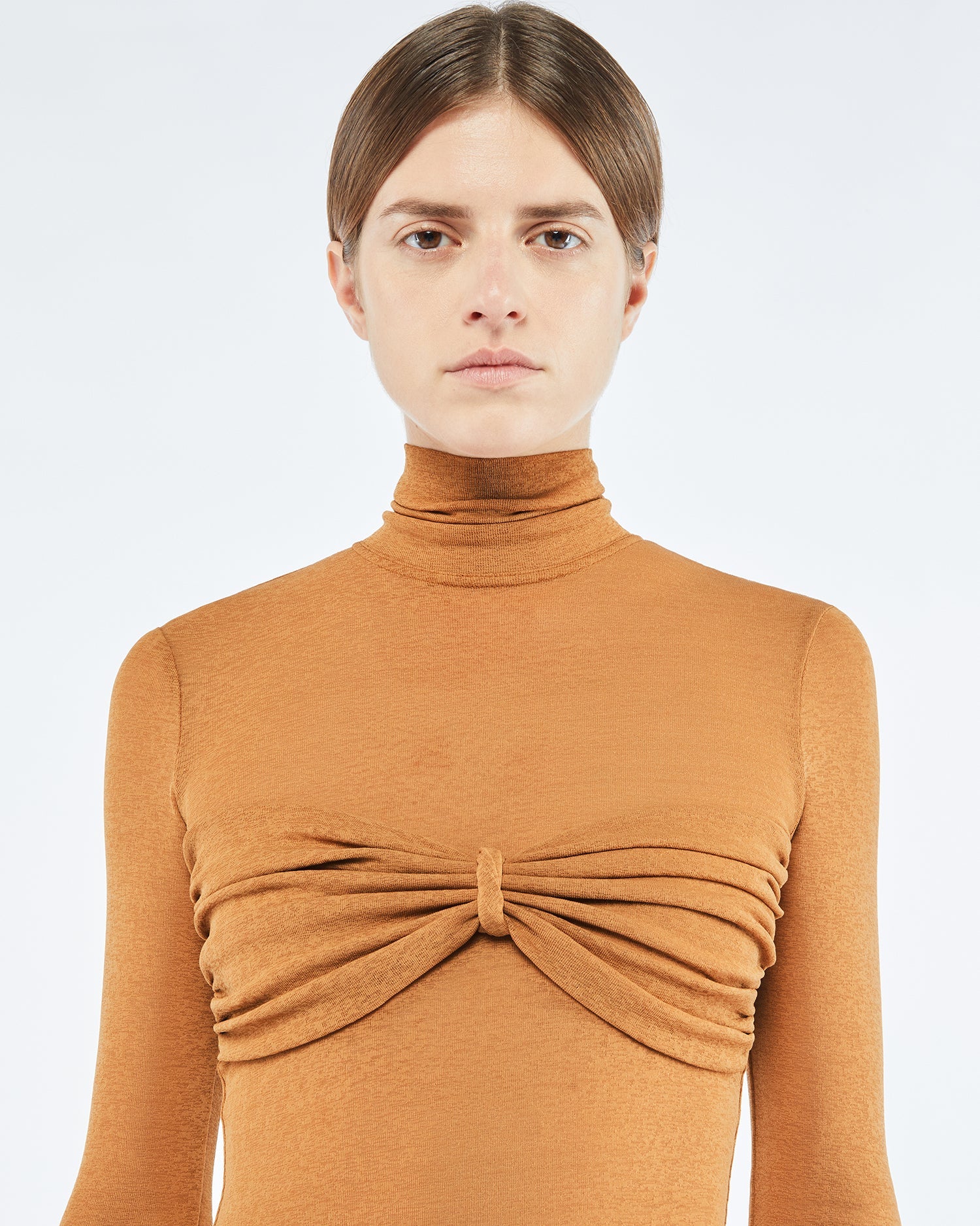 Sila Mesh-Jersey Turtleneck Top | Caramel