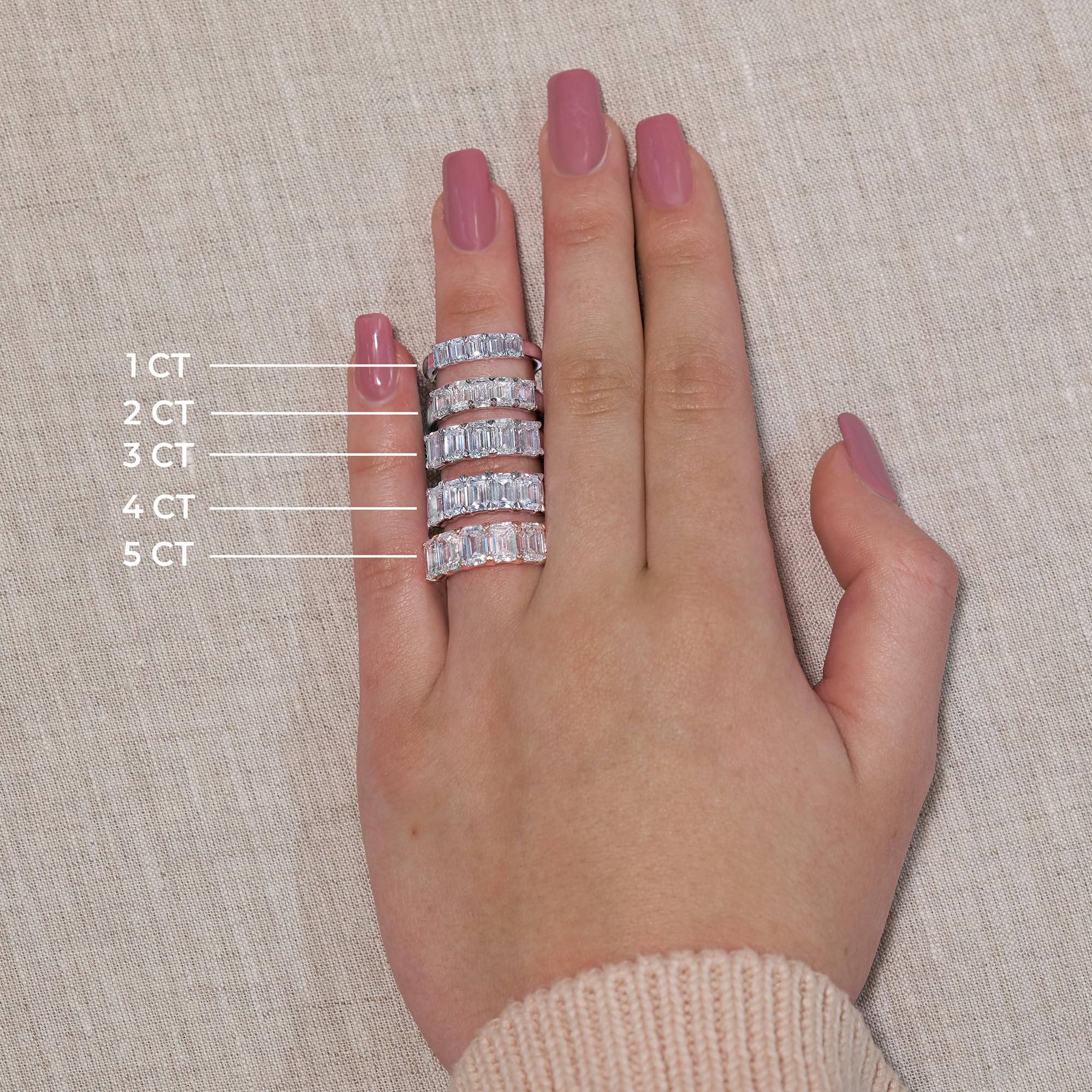 4.00 CT Emerald Lab-Grown Diamond | Five Stone Anniversary Wedding Band Ring | 14K White Gold | G Color | VS Clarity