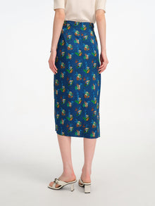 Flora Print Midi Wrap Skirt | Blue