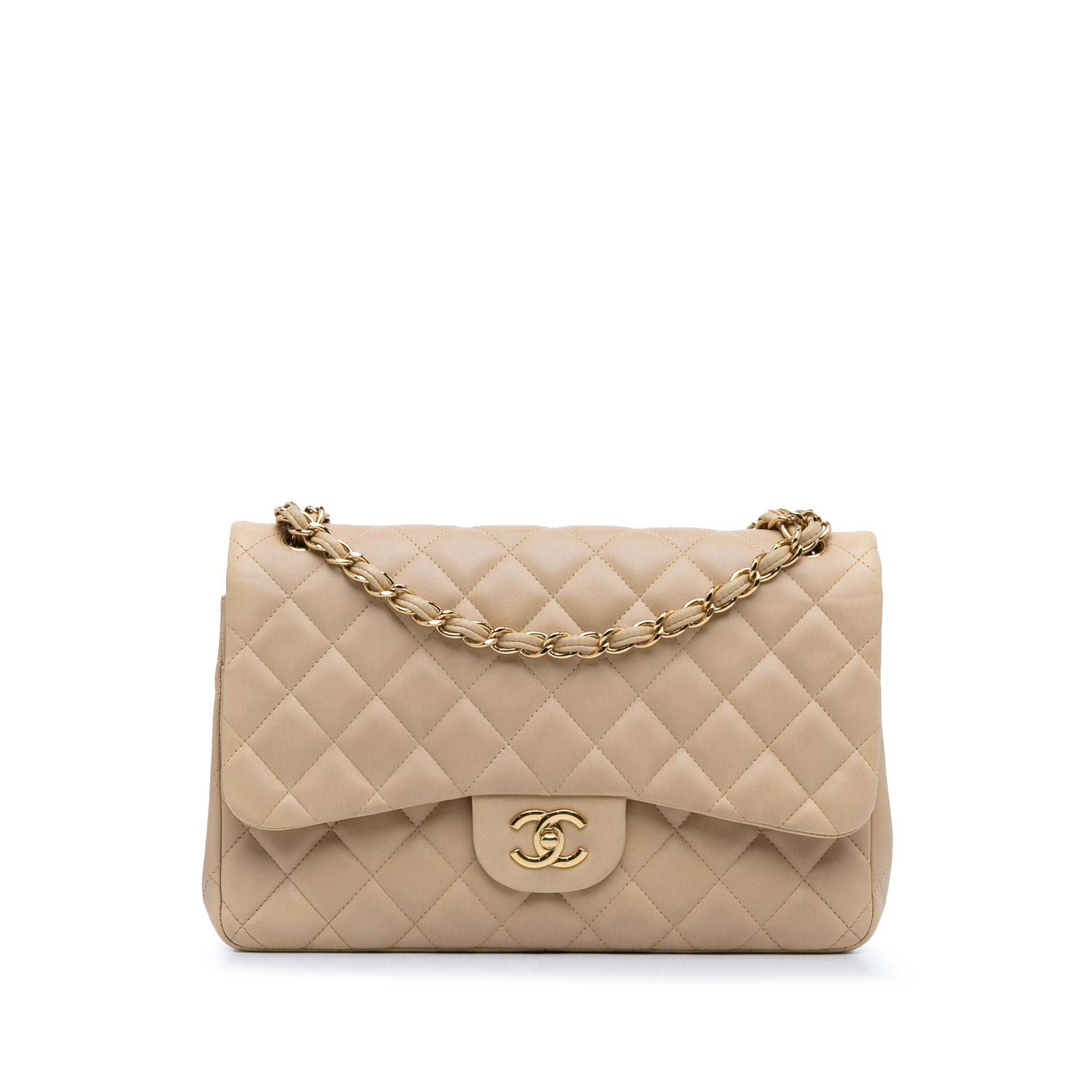 Chanel | Pre-Owned Jumbo Classic Lambskin Double Flap | Brown/Beige