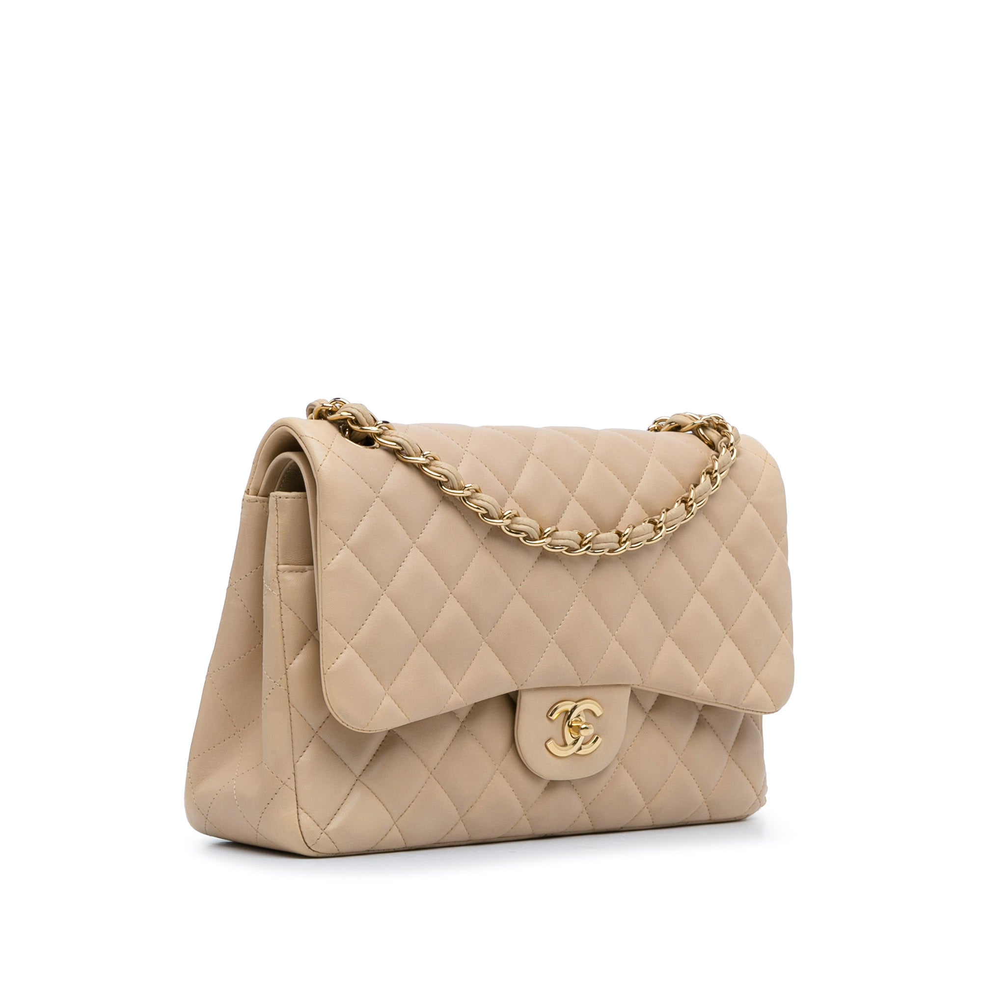 Chanel | Pre-Owned Jumbo Classic Lambskin Double Flap | Brown/Beige