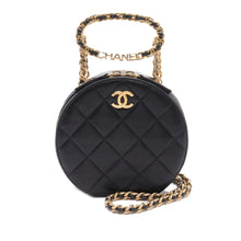 Chanel | Pre-Owned Quilted Lambskin Oval Logo Chain Top Handle Round Clutch on Chain | Black
