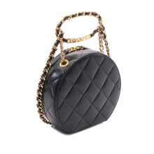 Chanel | Pre-Owned Quilted Lambskin Oval Logo Chain Top Handle Round Clutch on Chain | Black