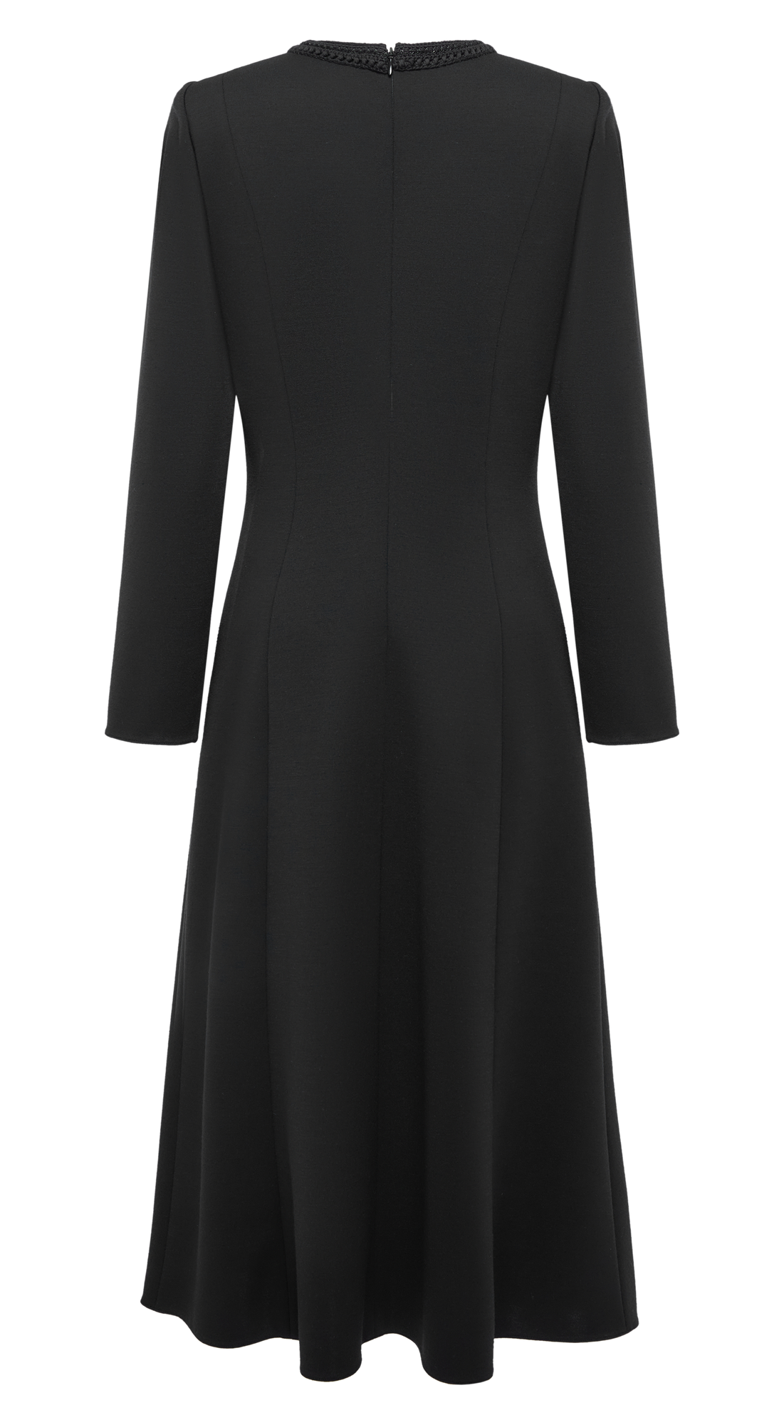 V-Neck Waist-Cinching A-Line Mid-Length Dress | Black