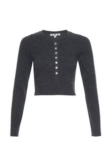 AMO Denim Sassy Rib Henley in Black Heather