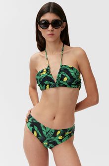 Recycled Printed V-string Bikini Top | Banana Tree Black