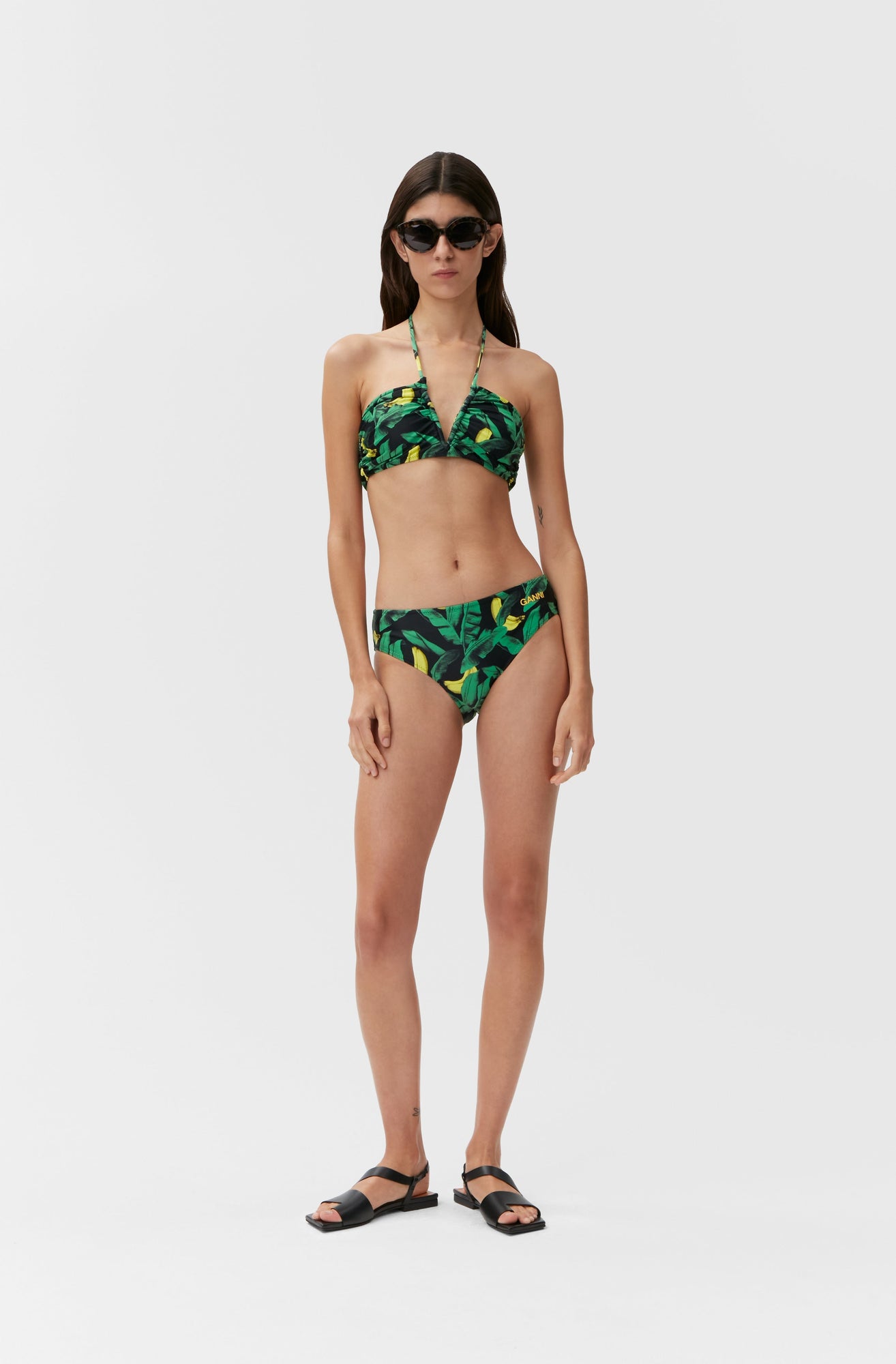 Recycled Printed Midrise Bikini Briefs | Banana Tree Black