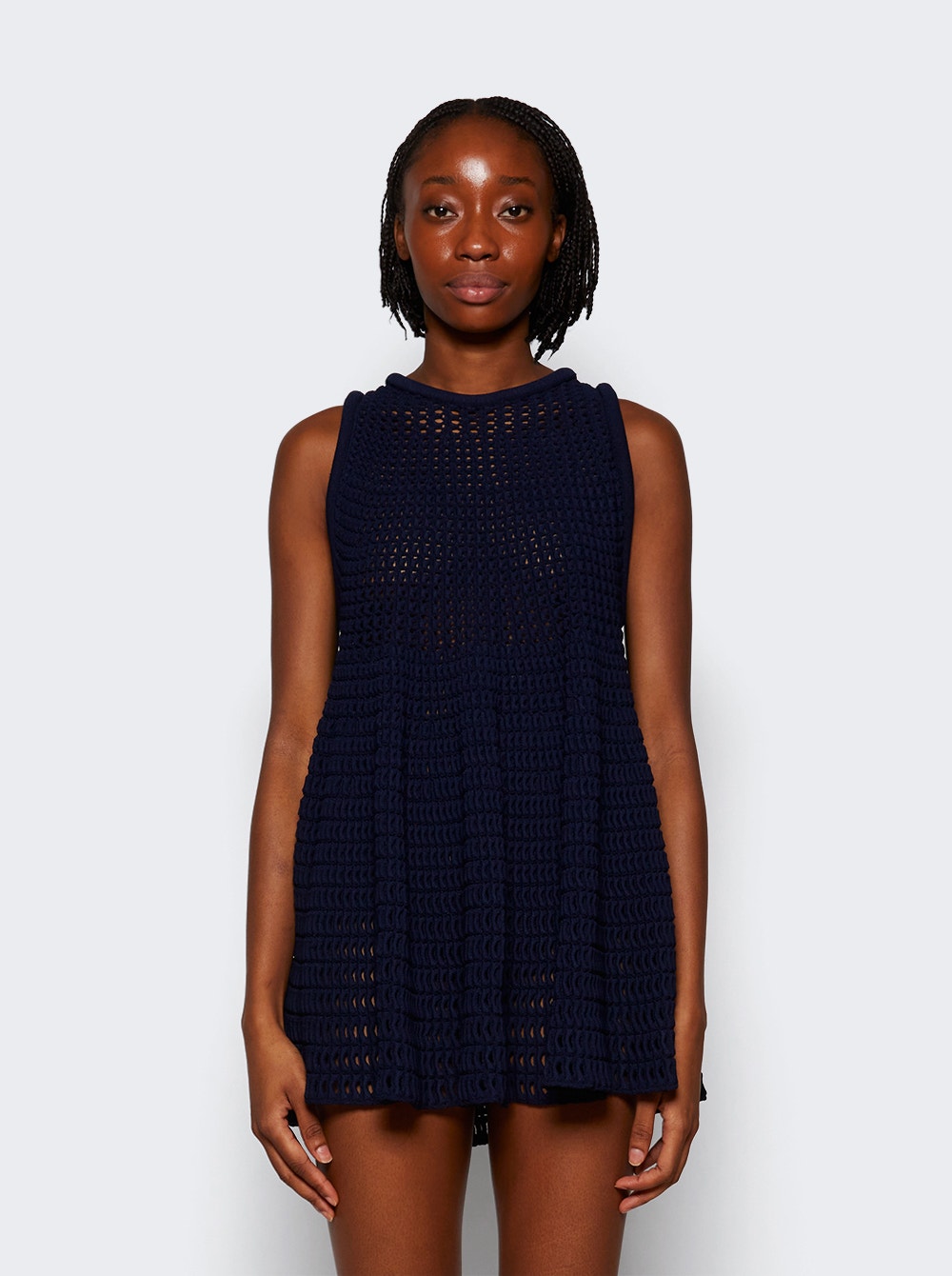 Women | ALAÏA | Waffle Knit Dress | Night Blue